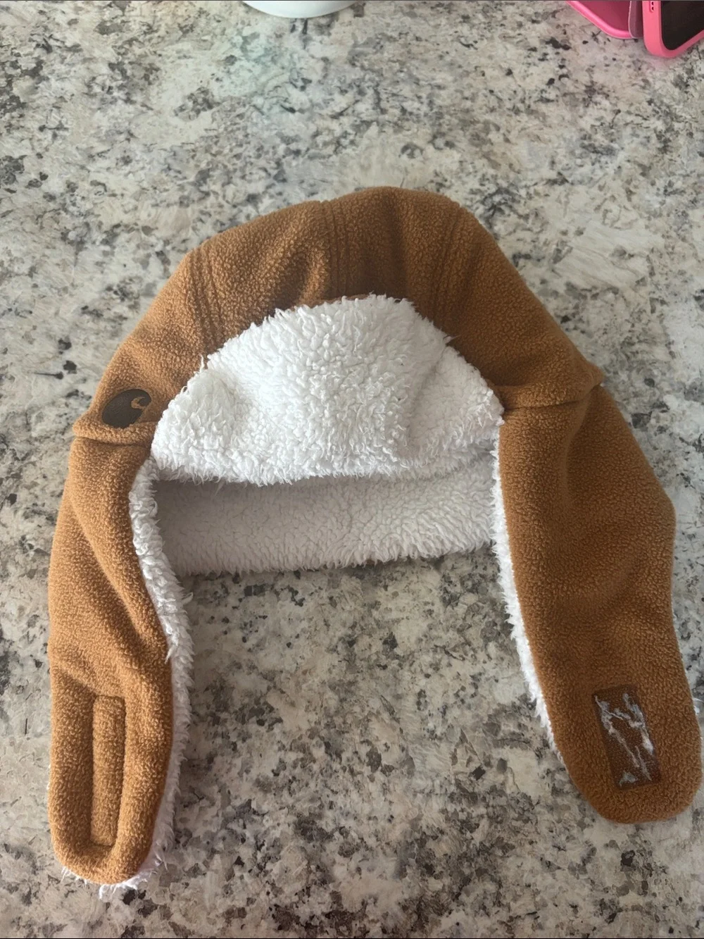 Carhartt Kids Brown Fleece Hat with White Sherpa Lining